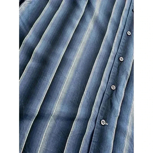 Tommy Bahama Size Large Men Blue Vanilla Trim Blue Stripe Button Down Silk Shirt - Picture 7 of 10